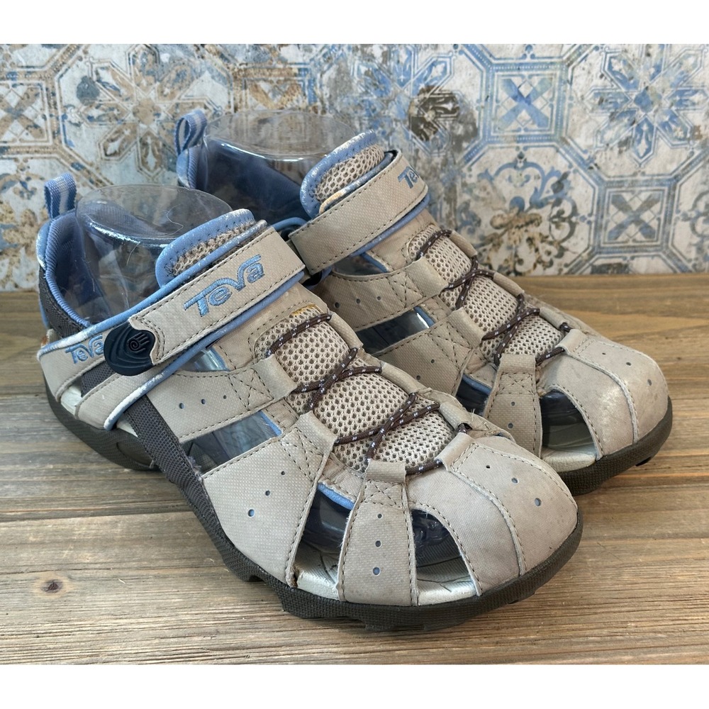 Teva Hiking Sandals Closed Toe Athletic Fisherman Womens 8 Tan Blue
